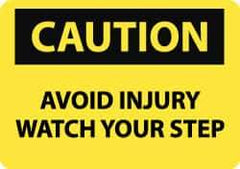 NMC - "Caution - Avoid Injury - Watch Your Step", 10" Long x 14" Wide, Rigid Plastic Safety Sign - Rectangle, 0.05" Thick, Use for Accident Prevention - Top Tool & Supply