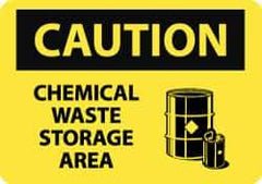 NMC - "Caution - Chemical Waste Storage Area", 10" Long x 14" Wide, Pressure-Sensitive Vinyl Safety Sign - Rectangle, 0.004" Thick, Use for Hazardous Materials - Top Tool & Supply