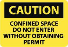 NMC - "Caution - Confined Space - Do Not Enter without Obtaining Permit", 10" Long x 14" Wide, Aluminum Safety Sign - Rectangle, 0.04" Thick, Use for Accident Prevention - Top Tool & Supply