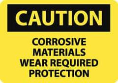 NMC - "Caution - Corrosive Materials - Wear Required Protection", 10" Long x 14" Wide, Aluminum Safety Sign - Rectangle, 0.04" Thick, Use for Hazardous Materials - Top Tool & Supply