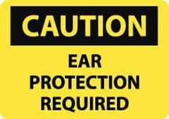 NMC - "Caution - Ear Protection Required", 10" Long x 14" Wide, Pressure-Sensitive Vinyl Safety Sign - Rectangle, 0.004" Thick, Use for Accident Prevention - Top Tool & Supply