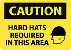 NMC - "Caution - Hard Hats Required in This Area", 10" Long x 14" Wide, Pressure-Sensitive Vinyl Safety Sign - Rectangle, 0.004" Thick, Use for Accident Prevention - Top Tool & Supply