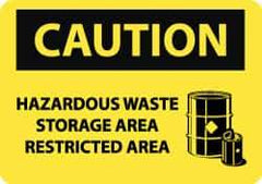 NMC - "Caution - Hazardous Waste Storage Area - Restricted Area", 10" Long x 14" Wide, Pressure-Sensitive Vinyl Safety Sign - Rectangle, 0.004" Thick, Use for Hazardous Materials - Top Tool & Supply