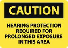 NMC - "Caution - Hearing Protection Required for Prolonged Exposure in This Area", 10" Long x 14" Wide, Aluminum Safety Sign - Rectangle, 0.04" Thick, Use for Accident Prevention - Top Tool & Supply