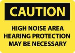 NMC - "Caution - High Noise Area - Hearing Protection May Be Necessary", 10" Long x 14" Wide, Pressure-Sensitive Vinyl Safety Sign - Rectangle, 0.004" Thick, Use for Accident Prevention - Top Tool & Supply