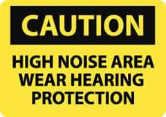 NMC - "Caution - High Noise Area - Wear Hearing Protection", 10" Long x 14" Wide, Pressure-Sensitive Vinyl Safety Sign - Rectangle, 0.004" Thick, Use for Accident Prevention - Top Tool & Supply