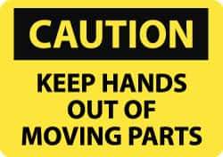 NMC - "Caution - Keep Hands Out of Moving Parts", 10" Long x 14" Wide, Pressure-Sensitive Vinyl Safety Sign - Rectangle, 0.004" Thick, Use for Accident Prevention - Top Tool & Supply