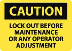 NMC - "Caution - Lock Out Before Maintenance or Any Operator Adjustment", 10" Long x 14" Wide, Aluminum Safety Sign - Rectangle, 0.04" Thick, Use for Accident Prevention - Top Tool & Supply