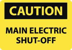 NMC - "Caution - Main Electric Shut-Off", 10" Long x 14" Wide, Pressure-Sensitive Vinyl Safety Sign - Rectangle, 0.004" Thick, Use for Accident Prevention - Top Tool & Supply