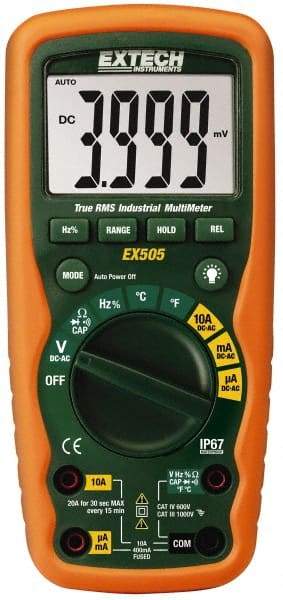 Extech - EX505, CAT IV, 1,000 VAC/VDC, Digital True RMS Multimeter - 40 mOhm, Measures Voltage, Capacitance, Current, Frequency, Resistance, Temperature - Top Tool & Supply