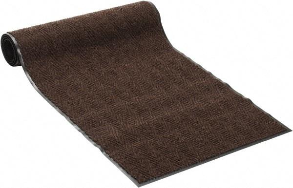 PRO-SAFE - 10 Ft. Long x 3 Ft. Wide, Poly Blended Carpet Surface, Chevron Ribbed Entrance Matting - 5/16 Inch Thick, Indoor, Medium Traffic, Vinyl, Brown, 4 Edged Side - Top Tool & Supply