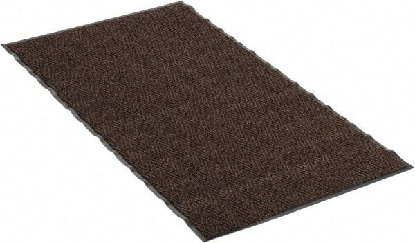 PRO-SAFE - 5 Ft. Long x 3 Ft. Wide, Poly Blended Carpet Surface, Chevron Ribbed Entrance Matting - 5/16 Inch Thick, Indoor, Medium Traffic, Vinyl, Brown, 4 Edged Side - Top Tool & Supply