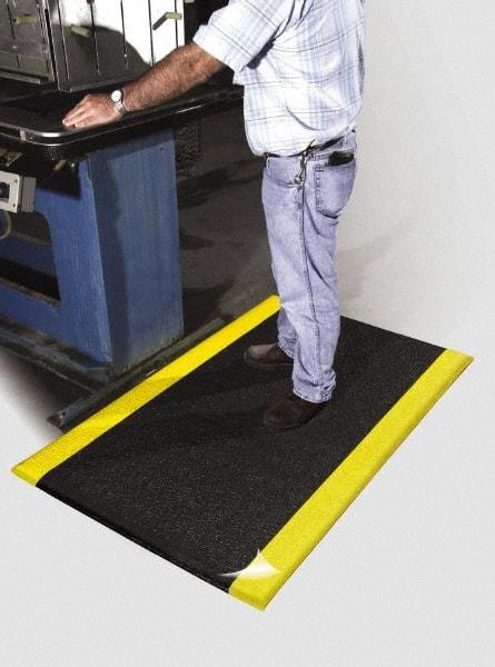 PRO-SAFE - 60' Long x 4' Wide, Dry Environment, Anti-Fatigue Matting - Black with Yellow Borders, Urethane with Vinyl Sponge Base, Beveled on 4 Sides - Top Tool & Supply