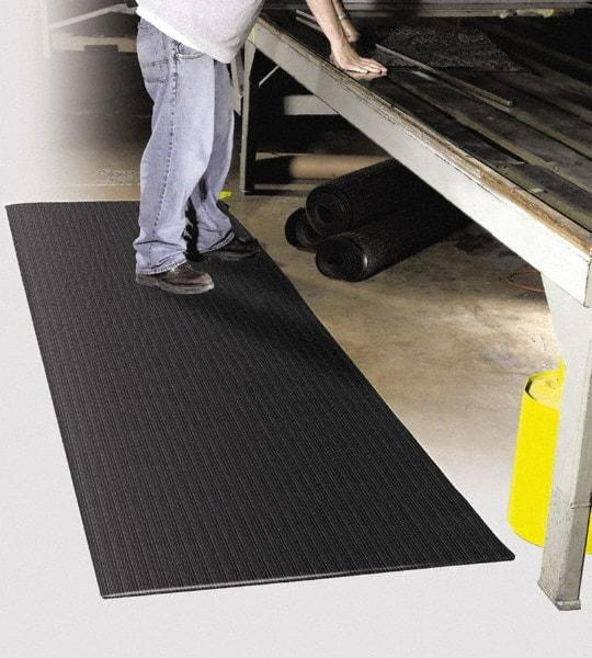 PRO-SAFE - 60' Long x 4' Wide, Dry Environment, Anti-Fatigue Matting - Black, Vinyl with Vinyl Sponge Base, Beveled on 4 Sides - Top Tool & Supply