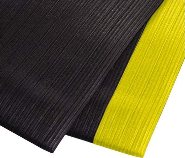 PRO-SAFE - 60' Long x 2' Wide, Dry Environment, Anti-Fatigue Matting - Black with Yellow Borders, Vinyl with Vinyl Sponge Base, Beveled on 4 Sides - Top Tool & Supply