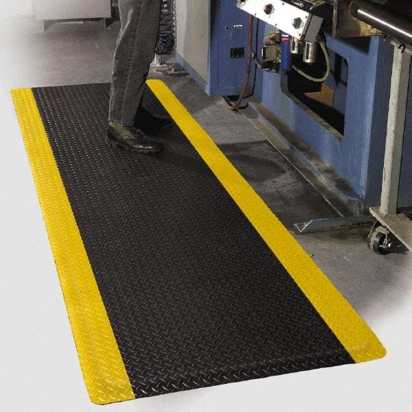 PRO-SAFE - 75' Long x 4' Wide, Dry Environment, Anti-Fatigue Matting - Black with Yellow Borders, Vinyl with Vinyl Sponge Base, Beveled on 4 Sides - Top Tool & Supply