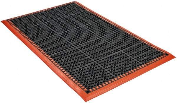 PRO-SAFE - 5' Long x 3' Wide, Dry/Wet Environment, Anti-Fatigue Matting - Black with Orange Borders, Natural Rubber with Rubber Base, Beveled on 4 Sides - Top Tool & Supply