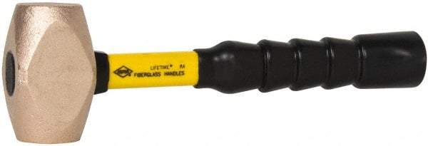 NUPLA - 4 Lb Head 1-43/64" Face Brass Nonmarring Hammer - 12" OAL, Fiberglass Handle - Top Tool & Supply