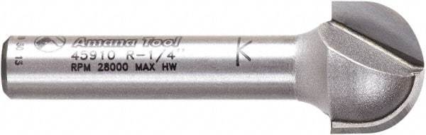 Amana Tool - 1/2" Cut Diam, 3/8" Length of Cut, 2 Flute Core Box Edge Profile Router Bit - Carbide-Tipped, 1/4" Shank Diam, 1-1/2" OAL, Uncoated - Top Tool & Supply