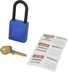 Master Lock - Keyed Different Nonconductive Lockout Padlock - 1-1/2" Shackle Clearance, 1/4" Shackle Diam, 1-3/4" Body Height x 1-1/2" Body Width, Blue, 6 Pins - Top Tool & Supply