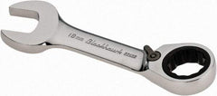 Blackhawk by Proto - 18mm 12 Point Combination Wrench - 15° Head Angle, 5-3/16" OAL, Steel, Chrome Finish - Top Tool & Supply