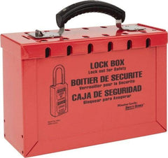 Master Lock - 3-3/4" Deep x 9-1/4" Wide x 6" High, Portable Group Lockout Box - Red, 12 Padlocks - Top Tool & Supply