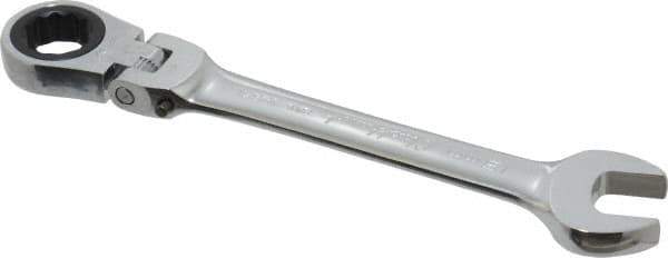 Blackhawk by Proto - 15mm 12 Point Flexhead Combination Wrench - 15° Head Angle, 6-11/16" OAL, Steel, Chrome Finish - Top Tool & Supply