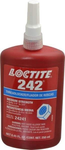 Loctite - 250 mL Bottle, Blue, Medium Strength Liquid Threadlocker - Series 242, 24 hr Full Cure Time, Hand Tool, Heat Removal - Top Tool & Supply