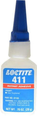 Loctite - 0.70 oz Bottle Clear Instant Adhesive - Series 411, 30 sec Fixture Time, 24 hr Full Cure Time, Bonds to Metal, Plastic & Rubber - Top Tool & Supply