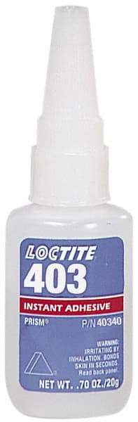 Loctite - 0.70 oz Bottle Clear Instant Adhesive - Series 403, 50 sec Fixture Time, 24 hr Full Cure Time, Bonds to Plastic & Rubber - Top Tool & Supply