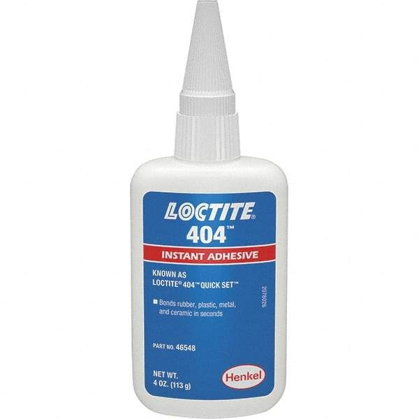 Loctite - 4 oz Bottle Clear Instant Adhesive - Series 404, 30 sec Fixture Time, 24 hr Full Cure Time, Bonds to Plastic & Rubber - Top Tool & Supply