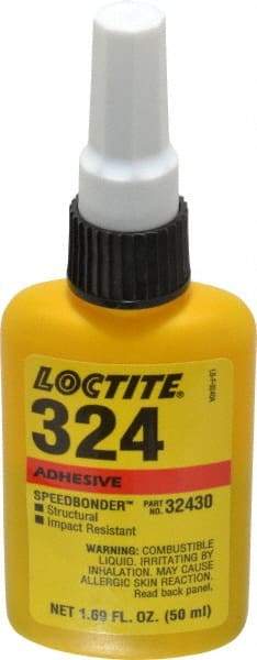 Loctite - 50 mL Bottle Structural Adhesive - 5 min Working Time, 3,000 to 3,600 psi Shear Strength, Series 324 - Top Tool & Supply