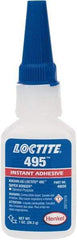 Loctite - 1 oz Bottle Clear Instant Adhesive - Series 495, 20 sec Fixture Time, 24 hr Full Cure Time, Bonds to Metal, Plastic & Rubber - Top Tool & Supply