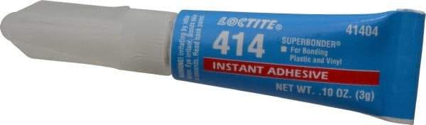 Loctite - 0.11 oz Tube Clear Instant Adhesive - Series 414, 20 sec Fixture Time, 24 hr Full Cure Time, Bonds to Metal, Plastic & Rubber - Top Tool & Supply