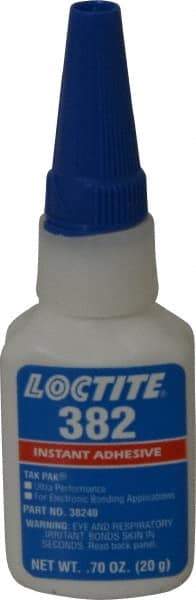 Loctite - 0.70 oz Bottle Clear Instant Adhesive - Series 382, 30 sec Fixture Time, 24 hr Full Cure Time, Bonds to Metal, Plastic & Rubber - Top Tool & Supply