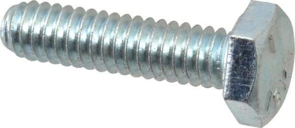 Made in North America - 1/4-20 UNC, 1" Length Under Head Hex Head Cap Screw - Partially Threaded, Grade 5 Steel, Zinc-Plated Finish, 7/16" Hex - Top Tool & Supply