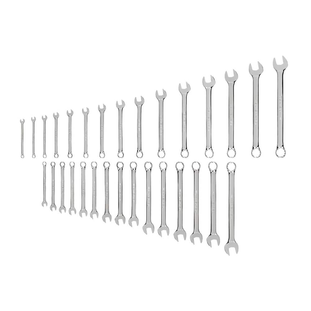 Wrench Sets; Set Type: Combination Open and Box End; Wrench Size: Standard Length; Material: Chrome Vanadium Steel; Finish: Chrome-Plated; Non-sparking: No; Corrosion-resistant: Yes; Ratcheting: No; Number Of Pieces: 30