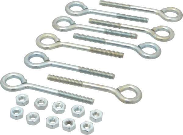 Gibraltar - 1/4-20, Zinc-Plated Finish, Steel Wire Turned Open Eye Bolt - 1-1/4" Thread Length, 1/2" ID x 1" OD, 2-1/2" Shank Length - Top Tool & Supply