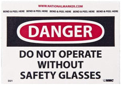 NMC - Accident Prevention Label, Header: DANGER - Legend: Danger - Do Not Operate without Safety Glasses, English, Red, Black & White, 5" Long x 3" High, Sign Muscle Finish - Top Tool & Supply