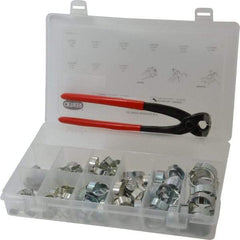 Oetiker - 124 Piece, 5/16 to 1" Diam, 2-Ear Service Clamp Kit - 123 Clamps & 1 Zinc Plated Side Jaw Pincers - Top Tool & Supply