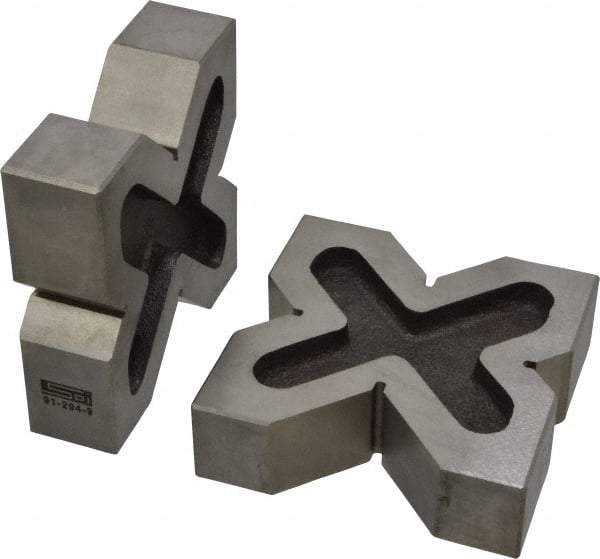 SPI - 3/4 to 2" Capacity, 90° Angle, Cast Iron 4-Way V-Block - 4" Long x 1-3/16" Wide x 4" High, Sold as Matched Pair - Top Tool & Supply