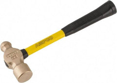 Ampco - 2-1/4 Lb Head Aluminum Bronze Ball Pein Hammer - 14" Fiberglass Handle with Grip, 1-3/4" Face Diam, 14" OAL - Top Tool & Supply