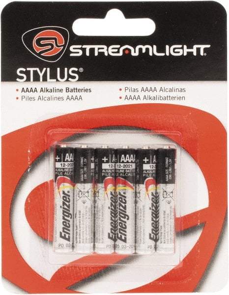 Streamlight - Size AAAA, Alkaline, 6 Pack, Standard Battery - 1.5 Volts, Button Tab Terminal - Top Tool & Supply