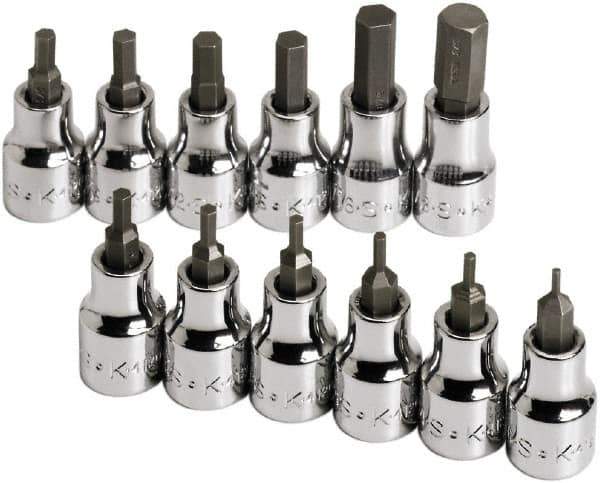 SK - 12 Piece 3/8" Drive Inch Hex Bit Socket Set - 1/16 to 3/8" Hex - Top Tool & Supply