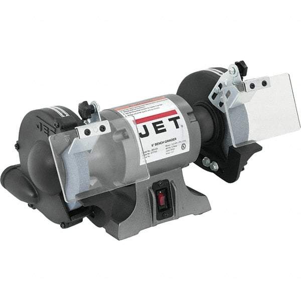 Jet - 6" Wheel Diam x 3/4" Wheel Width, 1/2 hp Grinder - 1/2" Arbor Hole Diam, 1 Phase, 3,450 Max RPM, 115 Volts - Top Tool & Supply