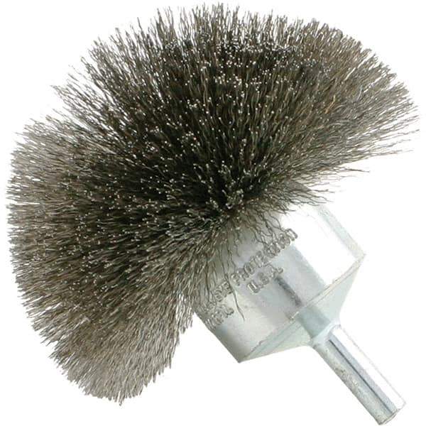 Brush Research Mfg. - 1-1/2" Brush Diam, Crimped, Flared End Brush - 1/4" Diam Steel Shank, 20,000 Max RPM - Top Tool & Supply