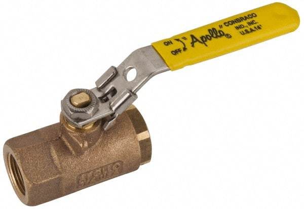 Apollo - 3/4" Pipe, Standard Port, Bronze Standard Ball Valve - 2 Piece, NPT Ends, Locking Lever Handle, 600 WOG, 150 WSP - Top Tool & Supply