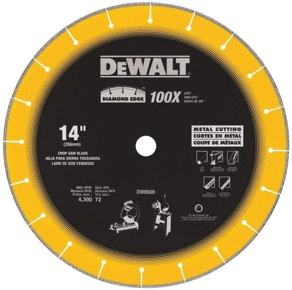 DeWALT - 14" Diam, 1" Arbor Hole Diam, 20 Tooth Wet & Dry Cut Saw Blade - Diamond-Tipped, Standard Round Arbor - Top Tool & Supply