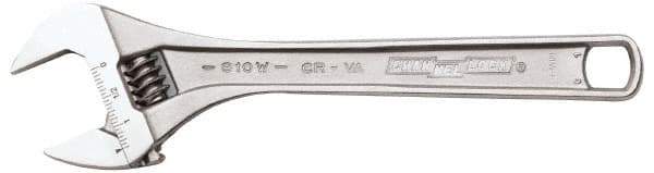 Channellock - 1-3/8" Jaw Capacity, 8" Standard Adjustable Wrench - Chrome Vanadium Steel, Chrome Finish - Top Tool & Supply