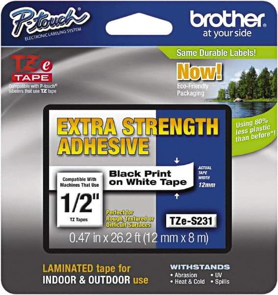 Brother - 1/2" Wide x 314.4" Long, White Plastic/Paper Tape Cassette - For Label Maker - Top Tool & Supply